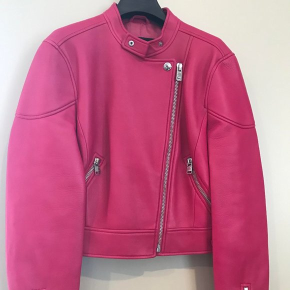 New! COACH Women's Leather jacket. Pink Ruby. L - Picture 1 of 8